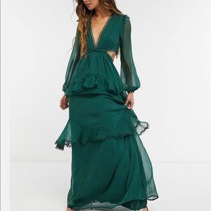 ASOS DESIGN maxi dress with long sleeve and circle trim in forest green